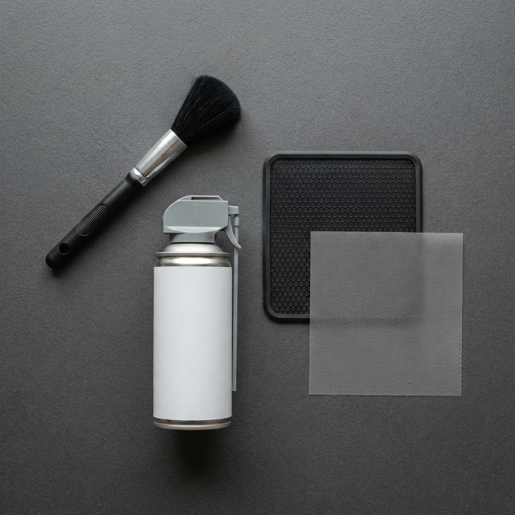 Anti-static brush, compressed air duster, and dust filter sheets